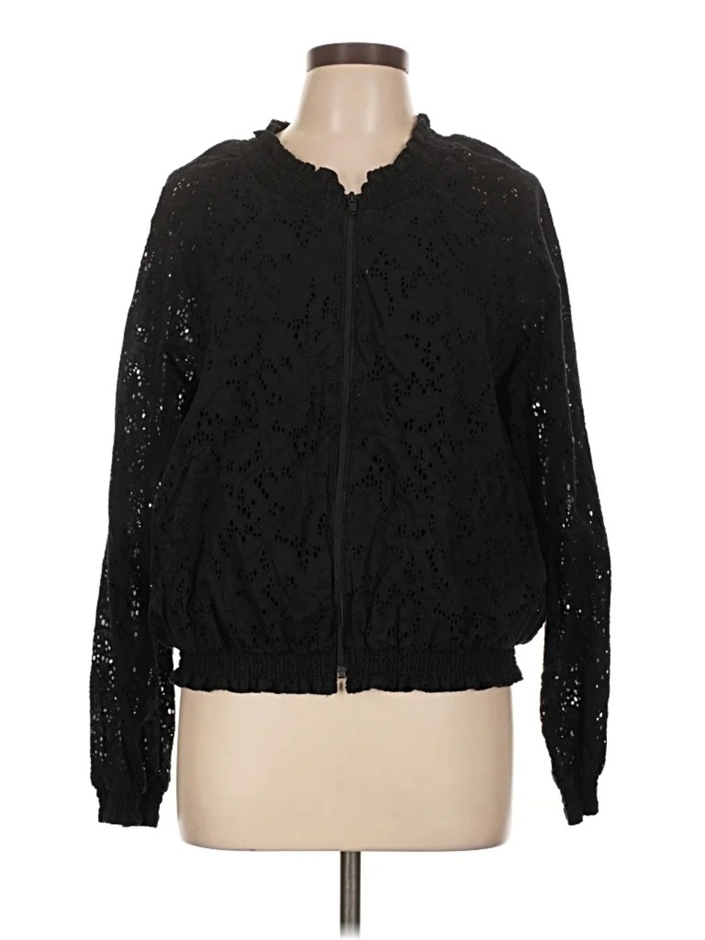 Sanctuary Black In Bloom Eyelet Bomber Jacket L